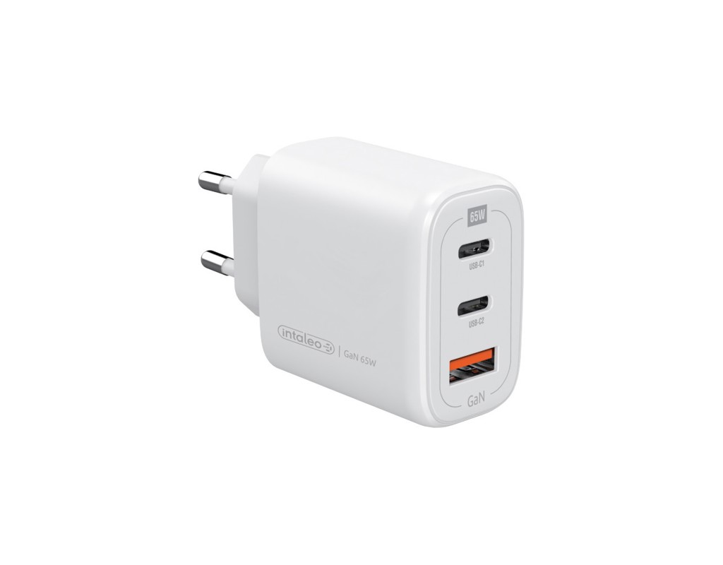 Зарядний пристрій Intaleo 65W GAN 2USB-C PD+USB-A QC 3.0 white (1283126559525)