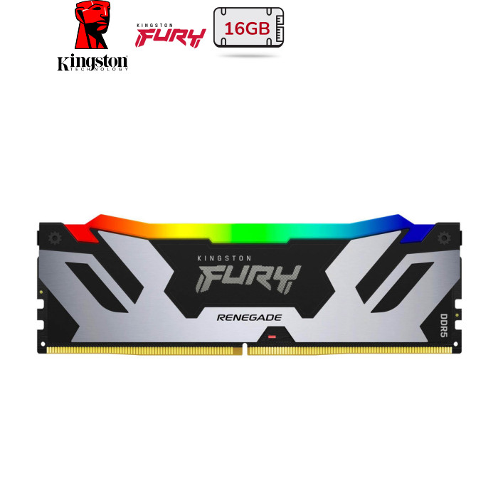 Модуль памяти для компьютера DDR5 16GB 7200 MHz Renegade RGB Black/Silver Kingston Fury (ex.HyperX) (KF572C38RSA-16)