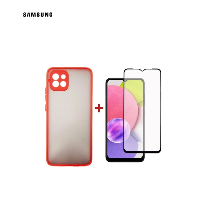 Чохол до мобільного телефона Dengos Kit for Samsung Galaxy A03 case + glass (Red) (DG-KM-23)
