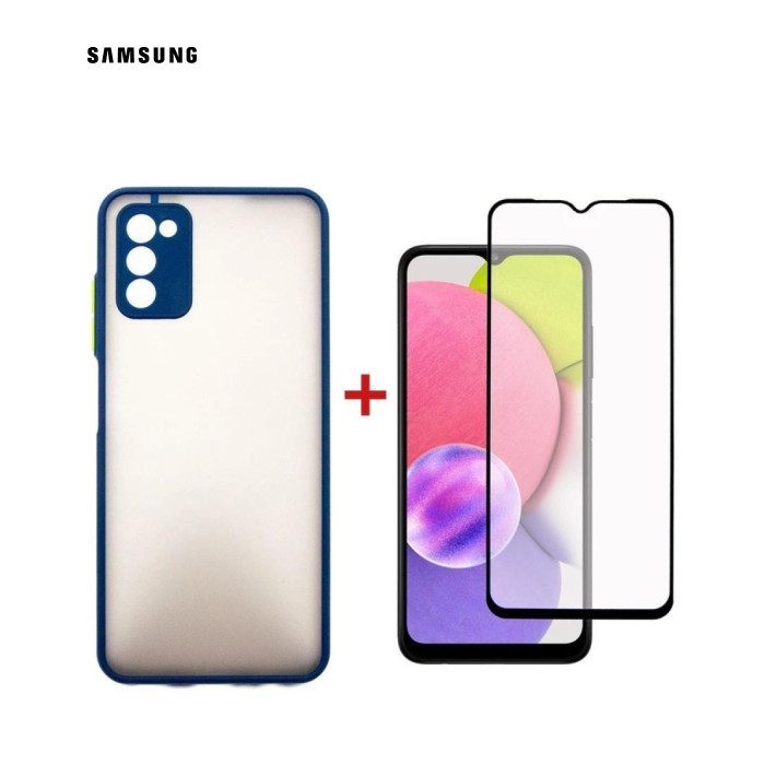 Чехол для мобильного телефона Dengos Kit for Samsung Galaxy A03s case + glass (Blue) (DG-KM-25)