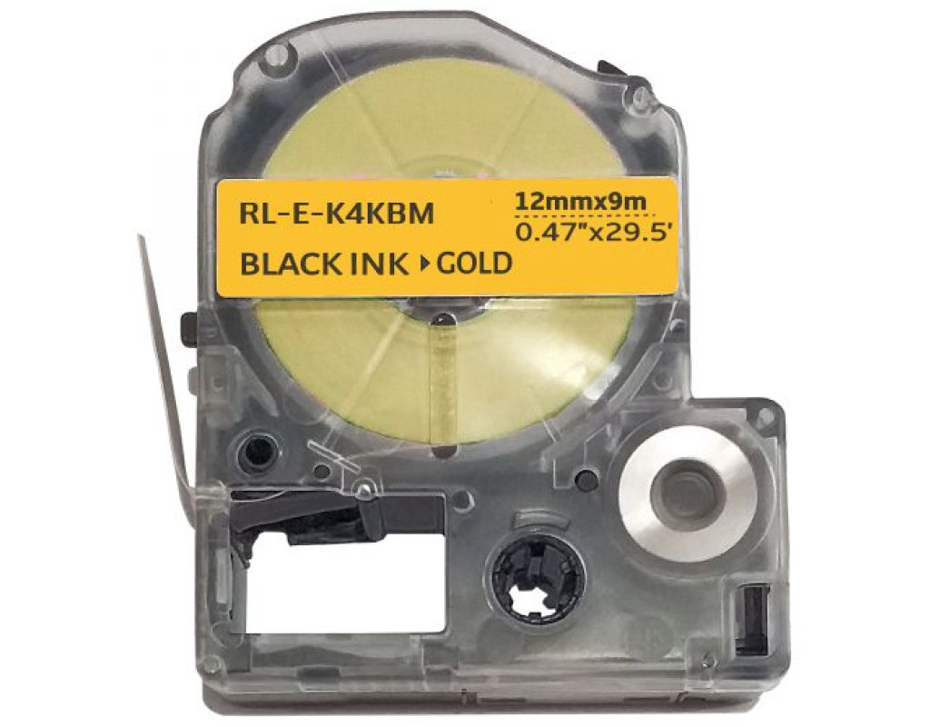 Стрічка для принтера етикеток UKRMARK RL-E-K4KBM-BK/GO, аналог LK4KBM. 12 мм х 9 м (900269)