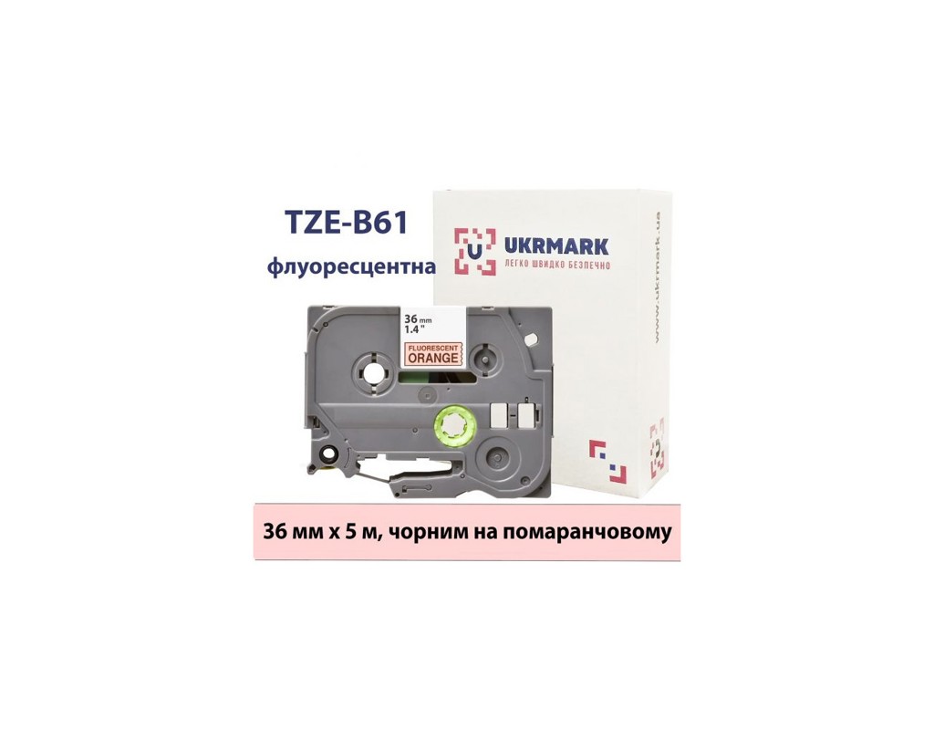 Стрічка для принтера етикеток UKRMARK B-Fc-TB61P-BK/OR, аналог TZeB61, флуорисцентна, 36мм х 8м, black on orange (900539)