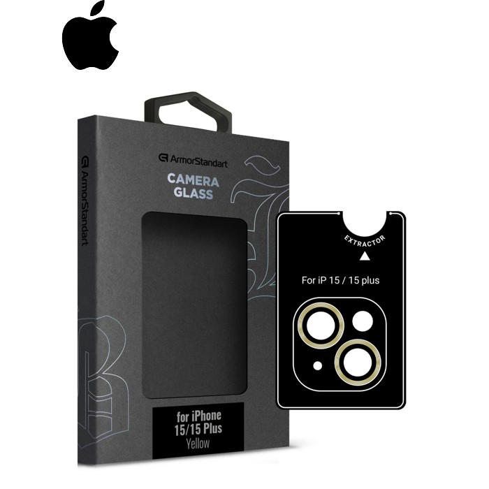Стекло защитное Armorstandart Camera glass Supreme Black Icon iPhone 15/15 Plus Yellow (ARM76587)