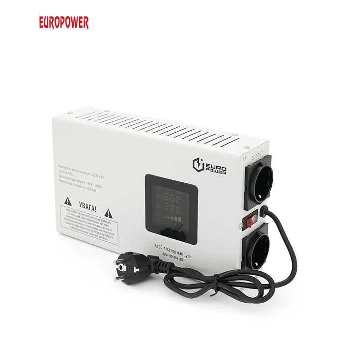 Стабілізатор напруги релейний настінного монтажу Europower SLIM-1000SBR LED, 1000VA 700W, 140-270Vac, SHUKO 2, Q1