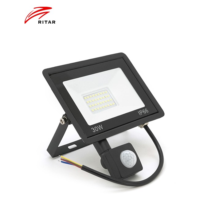 Прожектор LED з датчиком руху Ritar ZB-PGGY-30W, 30W, SMD2835, IP65, 2400Lm, 6500K (100%), Ra>70, 141*126*40mm, Black