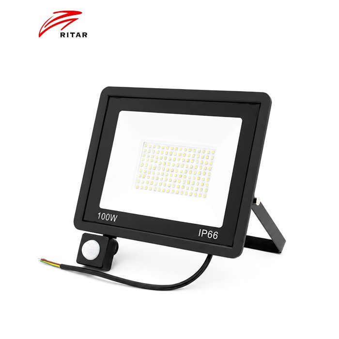 Прожектор LED з датчиком руху Ritar ZB-PGGY-100W, 100W, SMD2835, IP65, 8000Lm, 6500K (100%), Ra>70, 271*200*40mm, Black