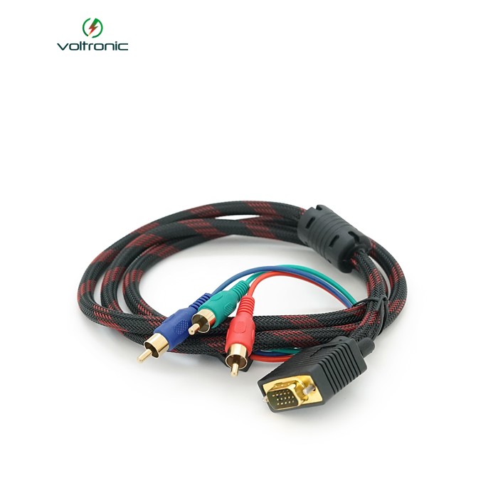 Кабель VGA (тато)-3RCA (тато) 1.5m, Black / Red, обплетення, пакет