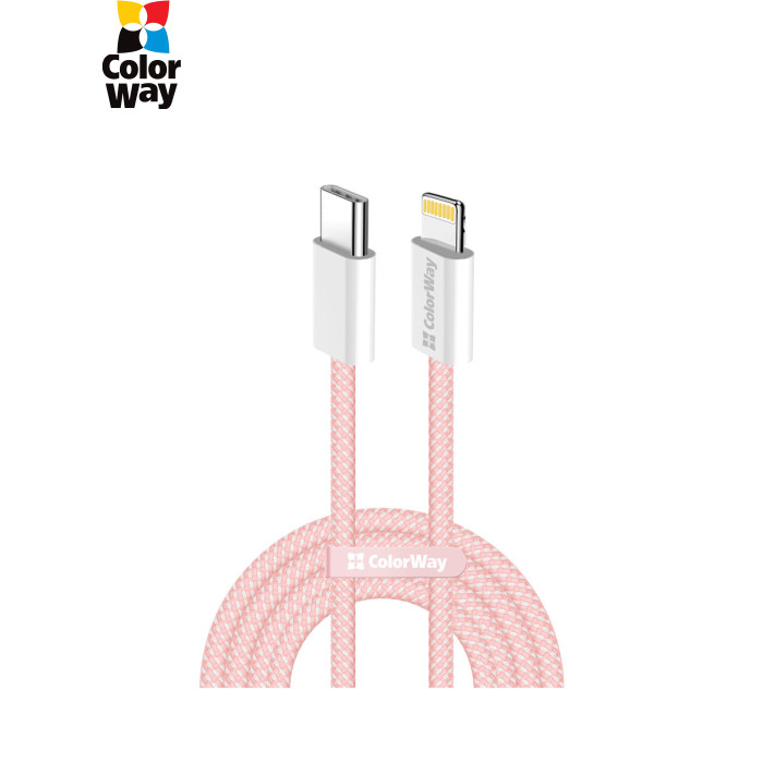 Дата кабель USB-C to Lightning 1.0m 27W pink ColorWay (CW-CBPDCL061-P)