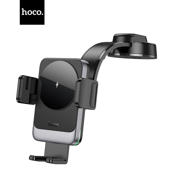 Автоутримувач HOCO HW14+ Wireless Charging 15W, кріплення на торпеду, затискач 55-90мм, Black, Box