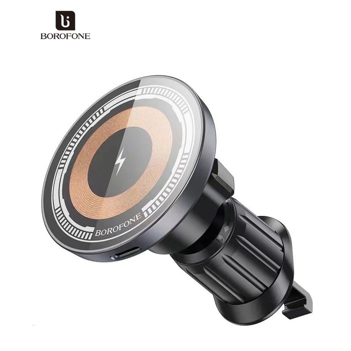 Автотримач BOROFONE BH211+ Wireless Charging 15W, кріплення на решітку, магніт, Black, Box