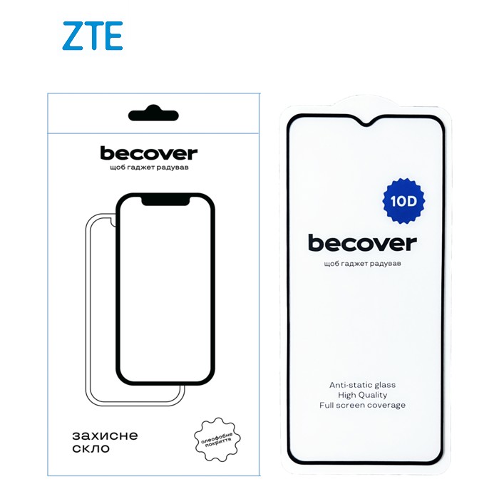 Стекло защитное BeCover ZTE Blade A54 10D Black (712337)