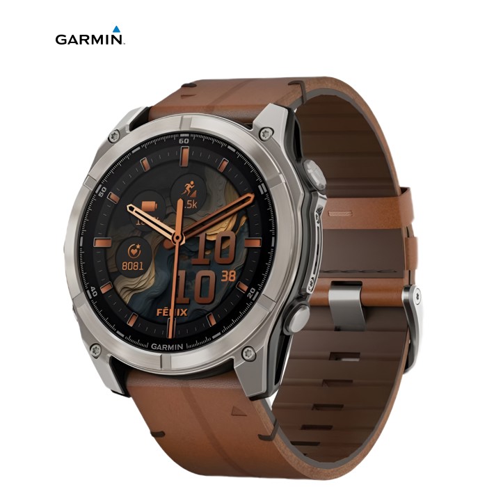 Смарт-годинник Garmin fenix 8 51mm,AMOLED,Sapphire, Bare Ti, Blk/Chsnt Lthr (010-02905-40)