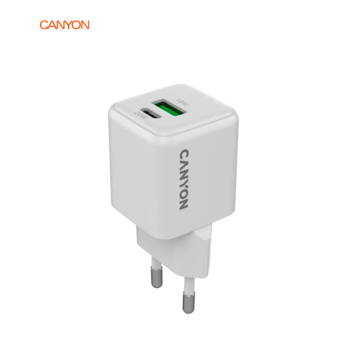 Зарядное устройство Canyon CU20AC GaN 20W 1xPD 1xQC EU White (CNS-CUW20AC)