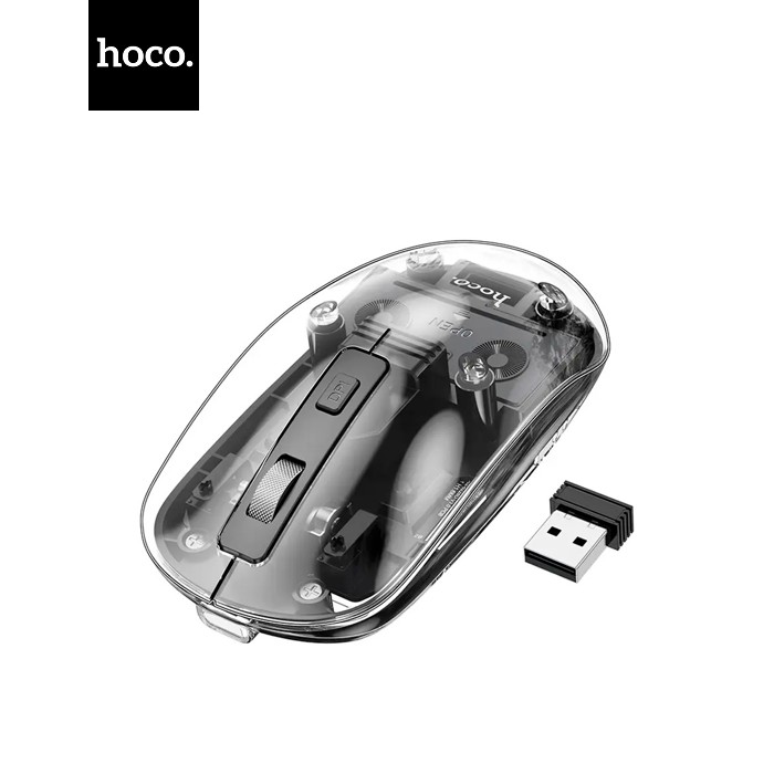 Миша бездротова HOCO GM29, 1600DPI, 2.4GHZ, Black / Transparet, Blister