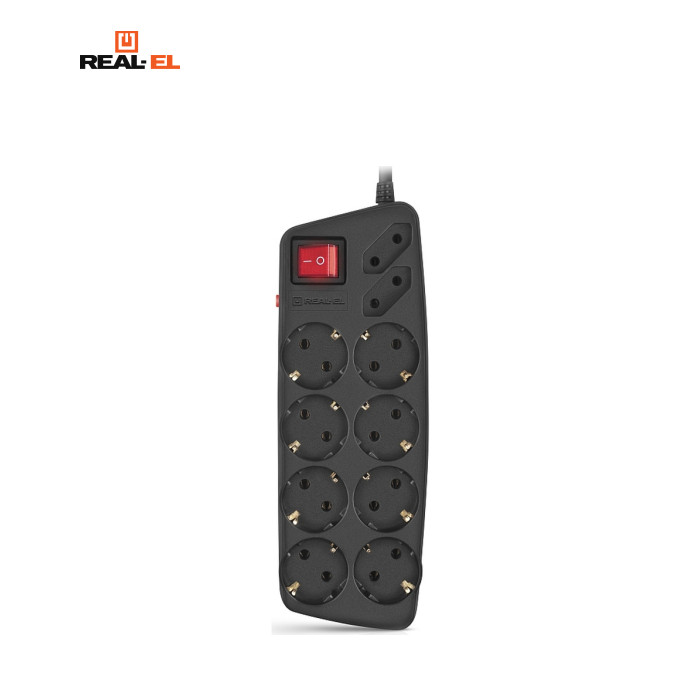 Мережевий фільтр живлення REAL-EL REAL-EL RS-10 Protect, 1.8m, black (EL122300038)