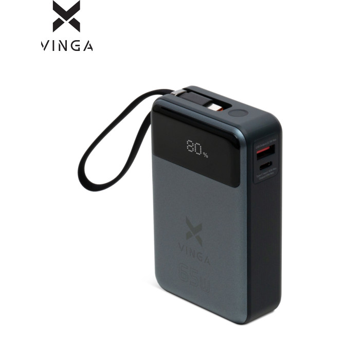 Батарея универсальная Vinga 20000 mAh 65W Display USB-C Cable Grey (VPBB2065C)