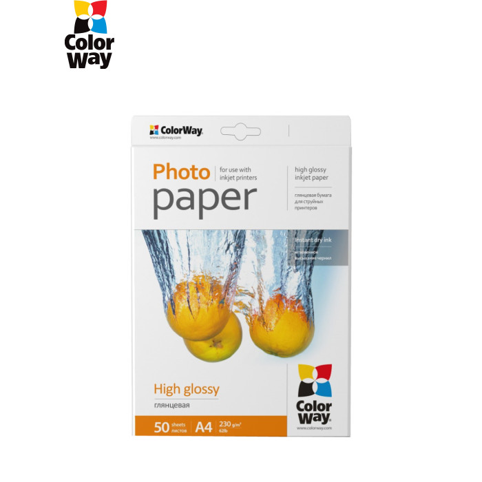 Фотобумага ColorWay A4 230г Glossy 50c (PG230050A4)