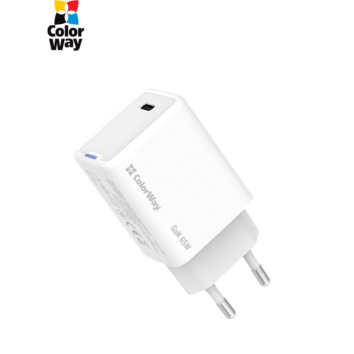 Зарядний пристрій ColorWay GaN Mini 65W PD Port PPS USB-C white (CW-CHS049PD-WT)