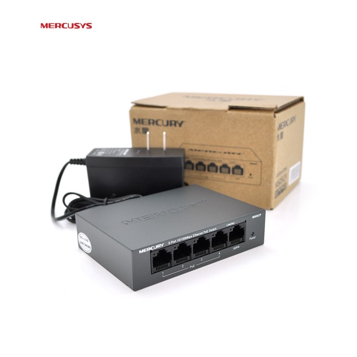Комутатор POE Mercury MS05CP 53,5V з 4 портами POE + 1 порт UP-Link 100Мбит, БП в комплекті 0,54 кг (82 * 79 * 26)