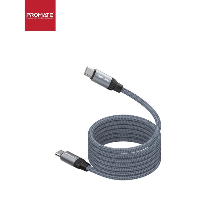 Дата кабель USB-C to USB-C 1.2m Promate (springy.grey)