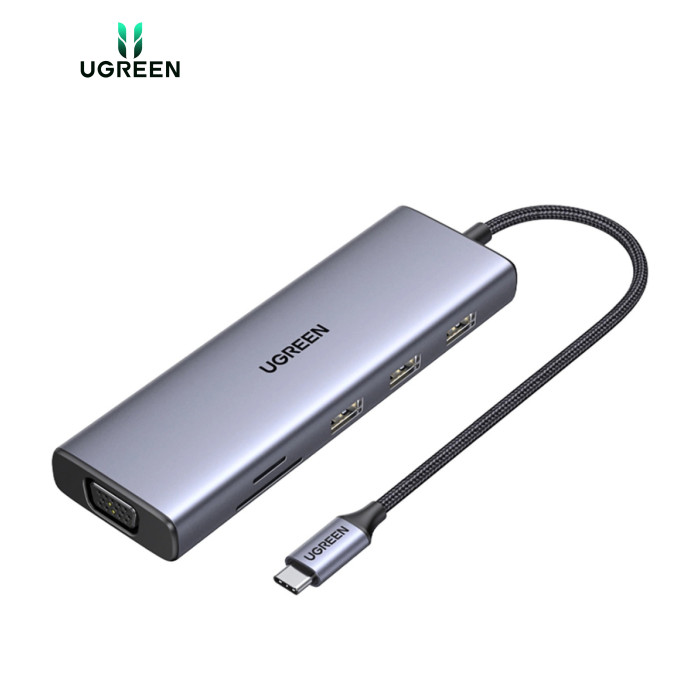 Концентратор Ugreen USB3.1 Type-C to HDMI/VGA/USB 3.0х3/RJ45/SD/TF/PD/35мм TRRS 100W 10-in-1 (15601)