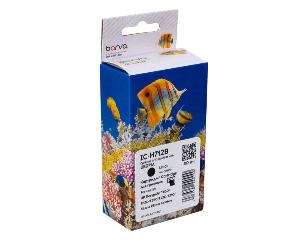 Картридж Barva HP 712 (3ED70A/3ED71A) 80 мл, black (IC-H712B)