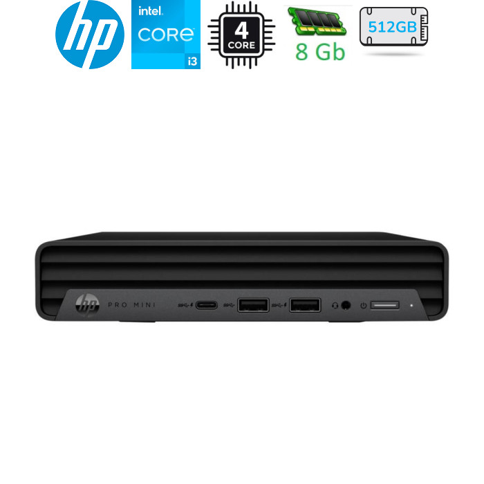 Компьютер HP Pro 400 G9 Mini / i3-13100T, 8, 512, WiFi, кл+м (885G3EA)