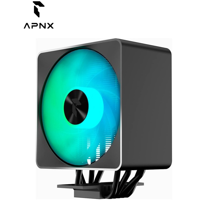Кулер APNX AP1 Black (APTC-PF30517.11) INTEL, AMD, сокет - 1151, AM4, 1150, 1155, 1200, 1700, AM5, 1156, матеріал радіатора - алюміній + мідь, діаметр вентиляторів - 1100, об/хв, Тип підшипників - гідравлічний, рівень шуму - 32.8 dB, роз'єм живлення - 4-pin PWM, Підсвічування - ARGB, 5 теплових труб