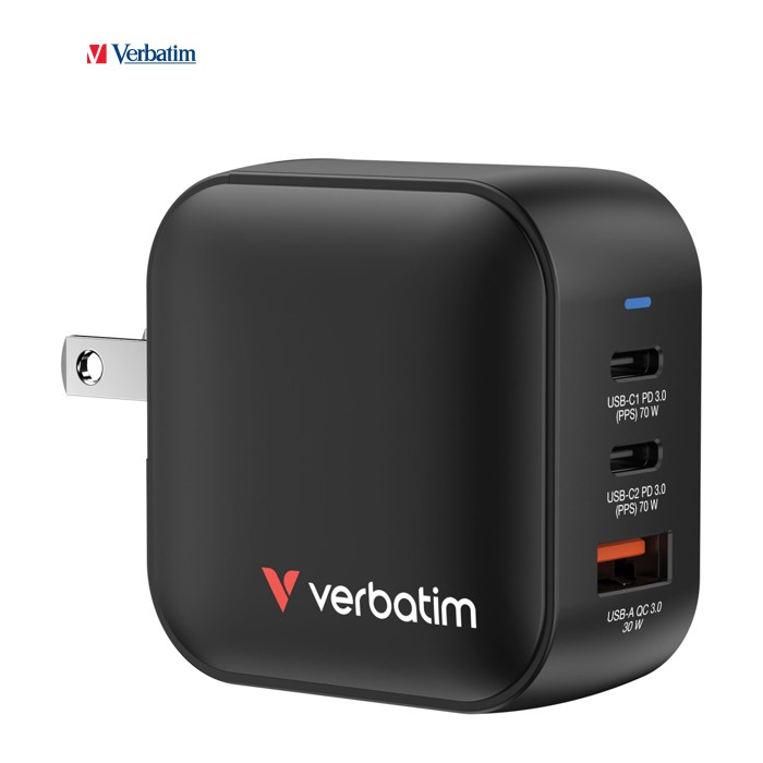 Зарядний пристрій Verbatim MiniGaN 70 W 3 ports (2xUSB-C/1xUSB-A) (32229)