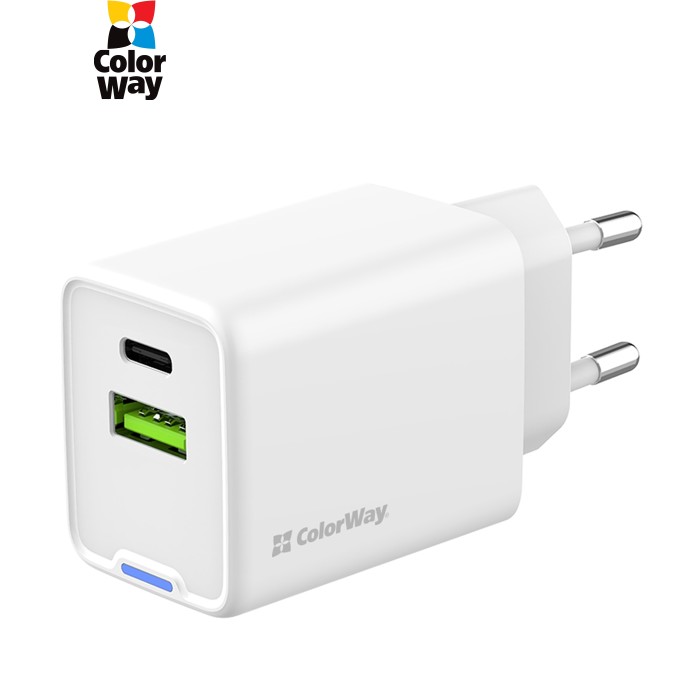 Зарядное устройство ColorWay C101E GaN Mini 45W PD PPS USB-C + USB-A QC4.0 white (CW-CHS060PD-WT)