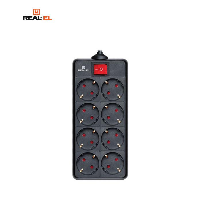 Мережевий фільтр живлення REAL-EL REAL-EL RS-8 PROTECT, 1.8m, black (EL122300021)
