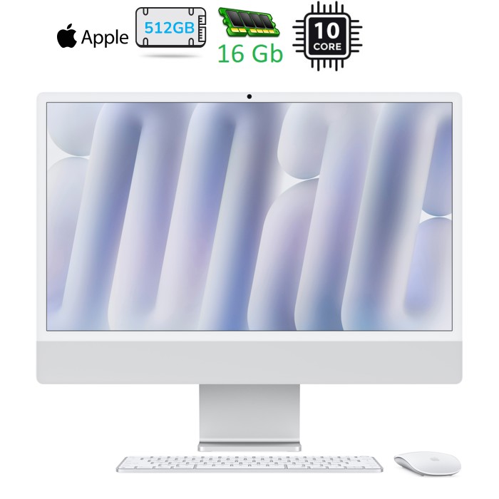 Компьютер Apple 24" iMac Retina 4.5K / Apple M4 (10-c/CPU, 10-c/GPU), 16, 512, Silver, Model A3137 (MWUV3UA/A)
