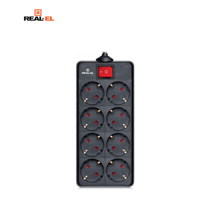 Сетевой фильтр питания REAL-EL REAL-EL RS-8 PROTECT, 3m, black (EL122300022)