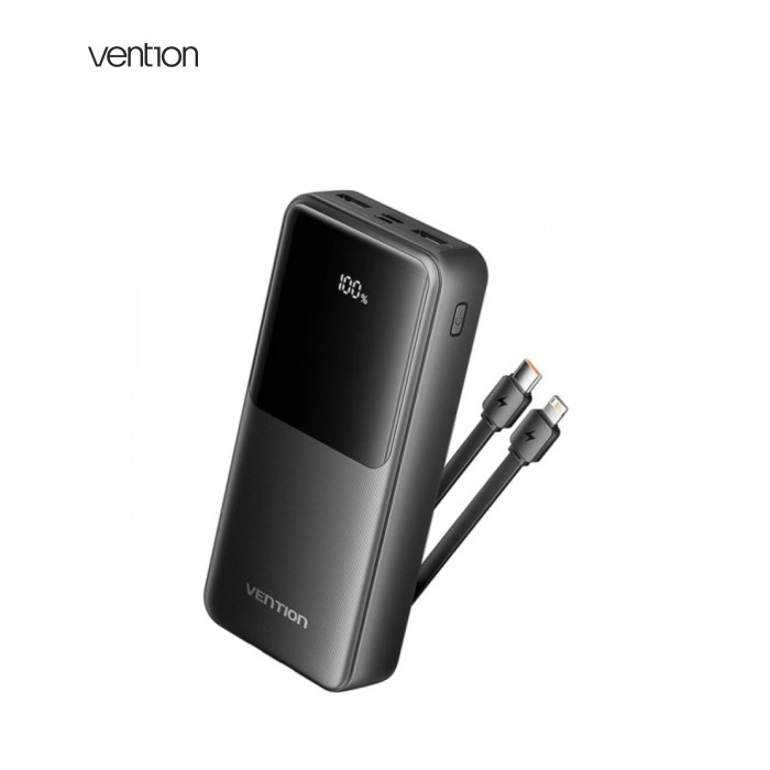 Батарея универсальная Vention 20000mAh 22.5W 3A PD, Built-in USB-C+Lightning Cables, Black (FHPB0)