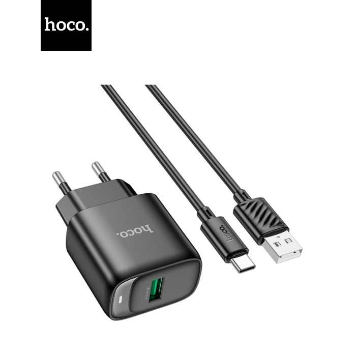 Зарядное устройство HOCO C140A Smart USB QC3.0 + cable USB to USB-C Black (6942007627825)