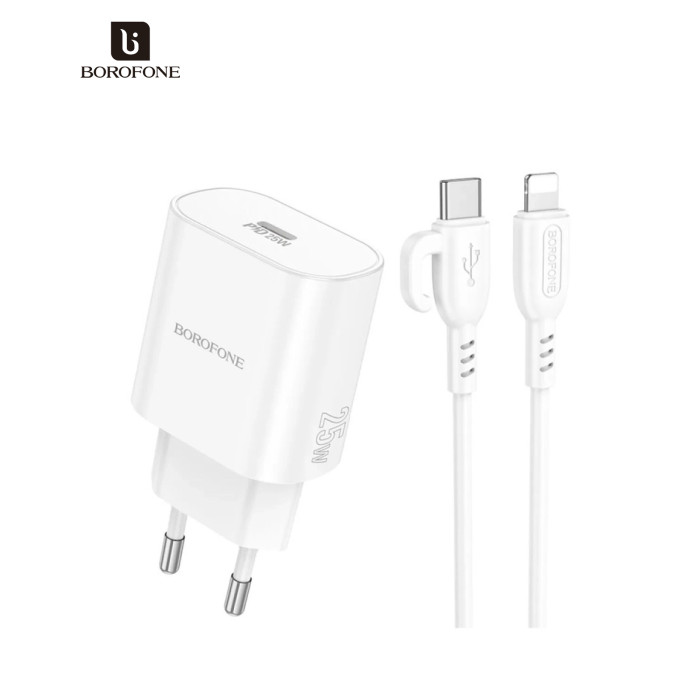 Зарядное устройство BOROFONE BA82A Platinum USB-C PD25W + cable USB-C to Lightning White (6941991112263)