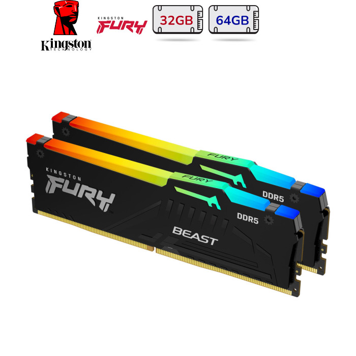Модуль памяти для компьютера DDR5 64GB (2x32GB) 6000 MHz Beast RGB EXPO Black Kingston Fury (ex.HyperX) (KF560C36BBE2AK2-64)