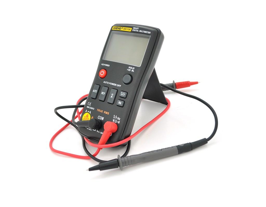 Мультиметр ANENG AN113A. Вимірювання: V DC, V AC, A DC, A AC, &Omega;, &deg;C / &deg;F, Hz, %, NCV. Функції: True RMS, дзвінки, перевірка діодів, автовідключення