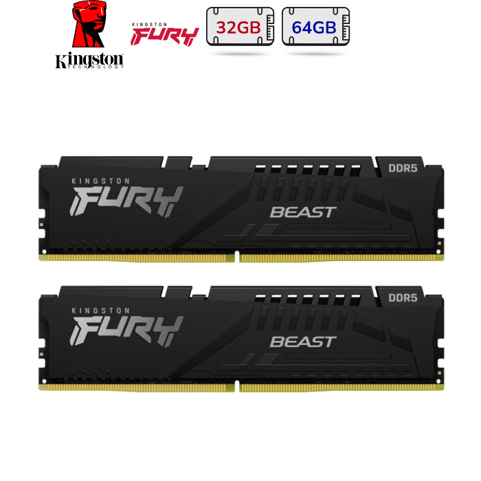 Модуль пам'яті для комп'ютера DDR5 64GB (2x32GB) 5600 MHz Beast EXPO Black Kingston Fury (ex.HyperX) (KF556C40BB2K2-64)