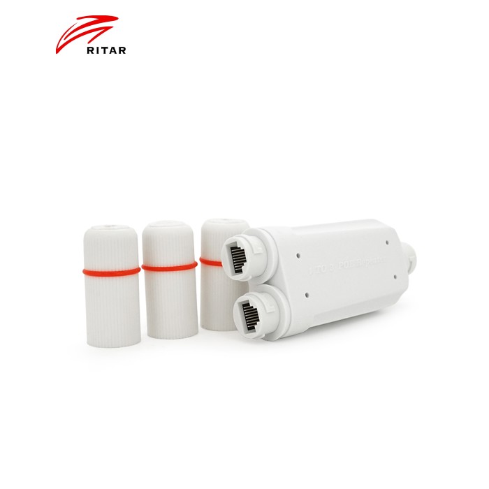 POE подовжувач-дільник RITAR 1 / 2 IP67 ( 1 Вх -2 Вих, 100Mpbs POE ) 44-57V- 24W, водонепроникний, White