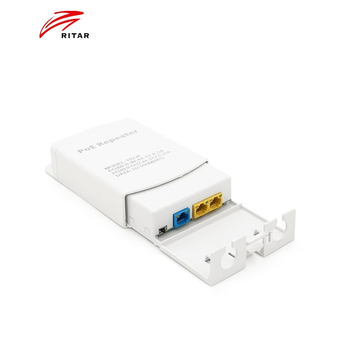 POE подовжувач-ділитель вуличний RITAR 1 / 2 ( 1 Вх -2 Вих, 10 / 100Mpbs POE ) 44-57V- 24W, Перемикач-100 / 250метрів, BOX 140x100x35mm, White
