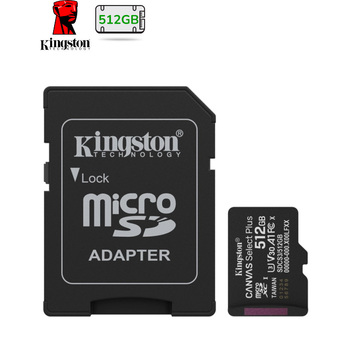 Карта памяти Kingston 512GB microSDXC class 10 UHS-I U3 V30 A1 Canvas Select Plus (SDCS3/512GB)
