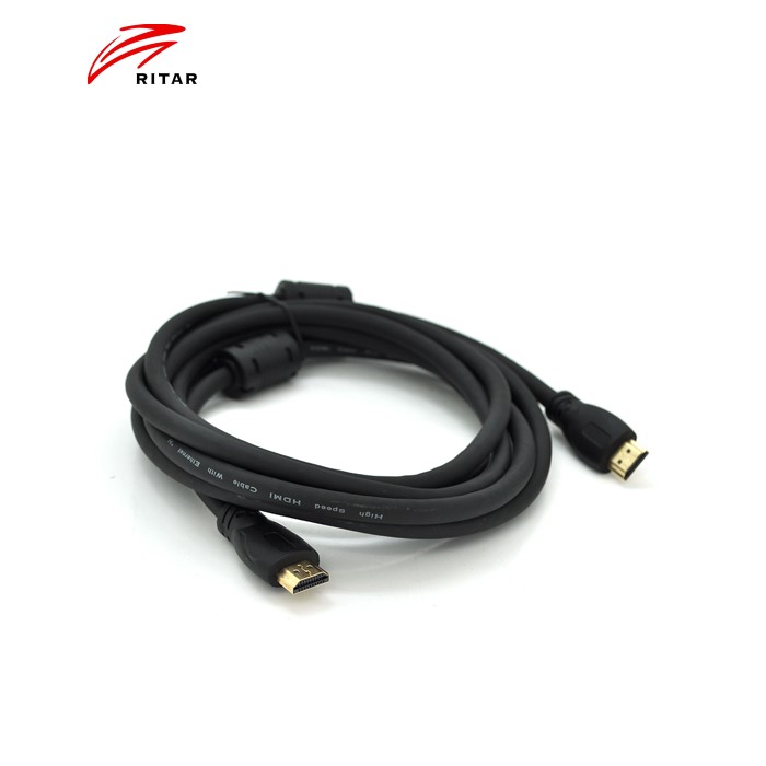 Кабель Ritar Premium PL-HD347 HDMI-HDMI 19+1, Ultra HD 4Kx2K, 2160P, 1.5m, v2,0, OD-6.0mm, з фільтром, круглий Black, коннектор Gold, Box, Q150