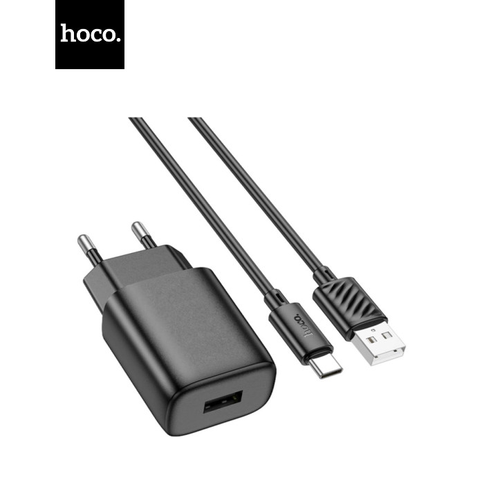 Зарядное устройство HOCO C134A USB + cable USB to USB-C 2.4A black (6942007621359)