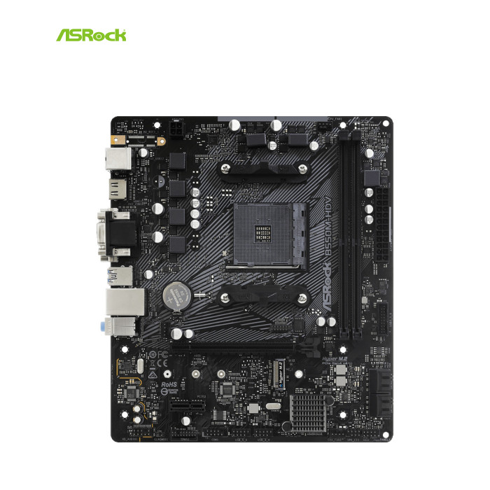 Материнская плата ASRock B550M-HDV сокет - AM4, чипсет - AMD B550, DDR4, макс. объем оперативной памяти - 64 ГБ, макс. частота оперативной памяти - 4733 MHz, скорость LAN - 1 Гбит/с, D-Sub (VGA), DVI, HDMI, внутренние - 1 x Hyper M.2 2280, 4 x Sata 6.0 Gb/s, Micro-ATX