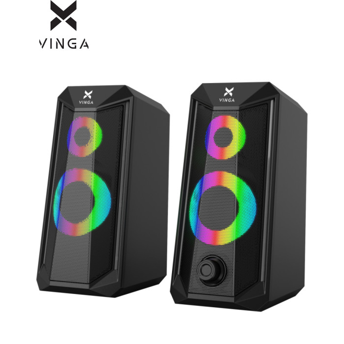Колонки 2.0 Vinga SP-200 LED USB Black mini Jack 3.5 mm, USB, Потужність, Вт - 10, пластик, 0.62 кг