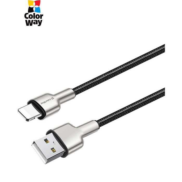 Дата кабель USB 2.0 AM to Lightning 1.0m head metal black ColorWay (CW-CBUL046-BK)