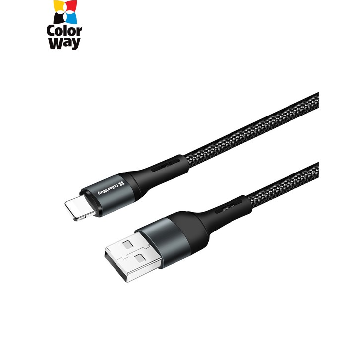 Дата кабель USB 2.0 AM to Lightning 1.0m nylon black ColorWay (CW-CBUL045-BK)