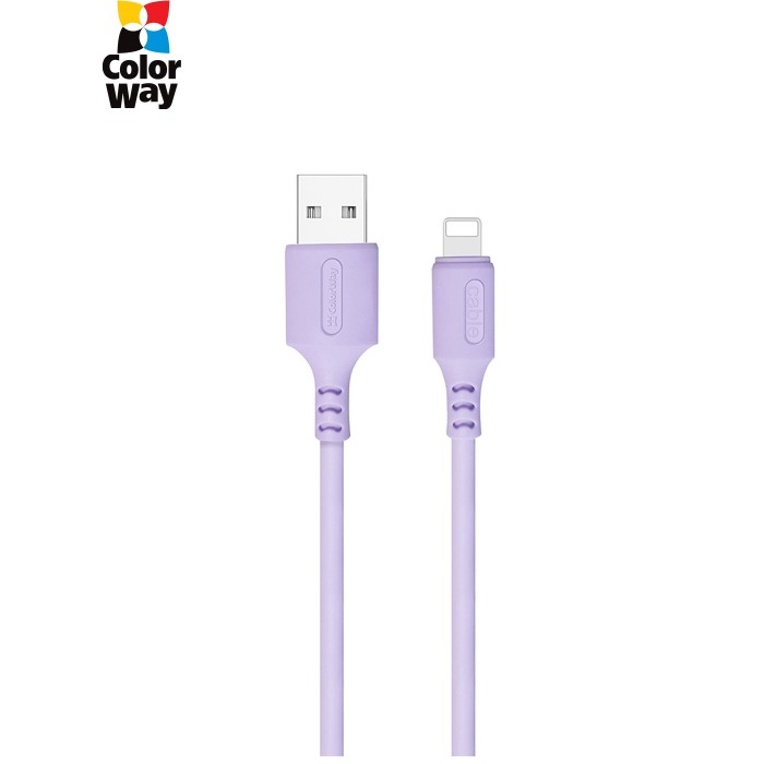 Дата кабель USB 2.0 AM to Lightning 1.0m soft silicone violet ColorWay (CW-CBUL044-PU)