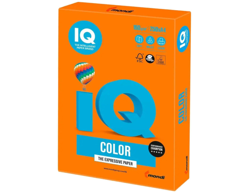 Бумага IQ color А4 160g 250sh Orange, intensive Mondi (OR43/A4/160/IQ)